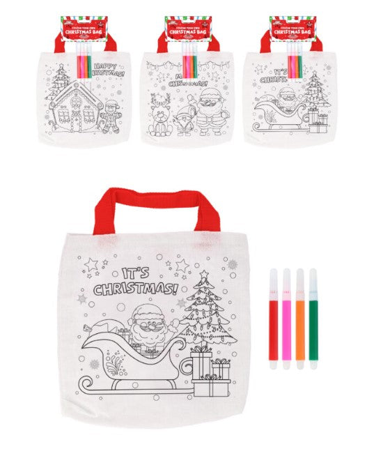 🎄 Christmas Colour‑Your‑Own Canvas Tote Bag
