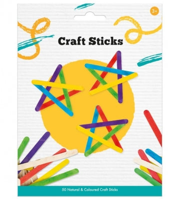 Multi-Coloured Craft Sticks – Pack of 50