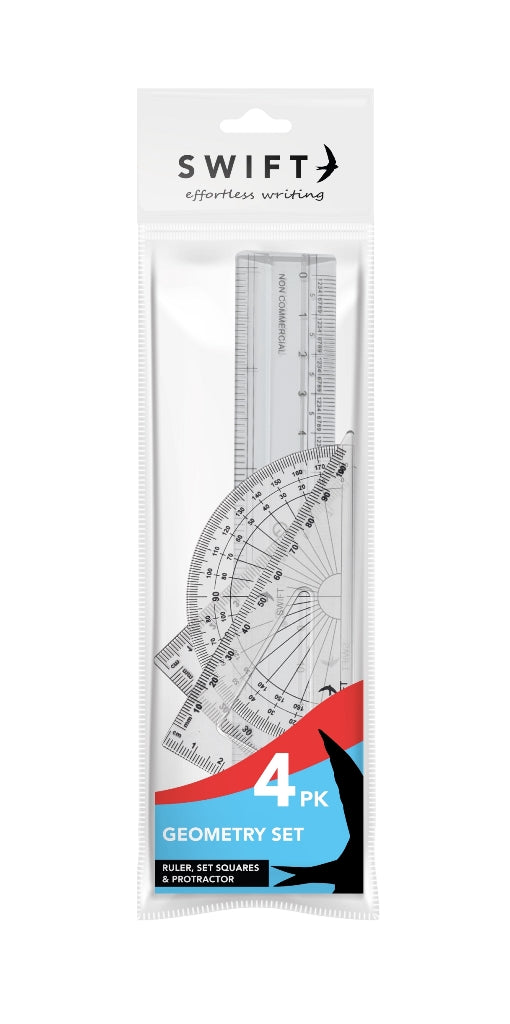 4 Piece Geometry Ruler Set