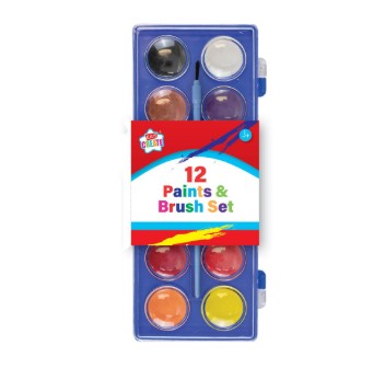 Kids Watercolour Palette &amp; Brush – 12 Colours