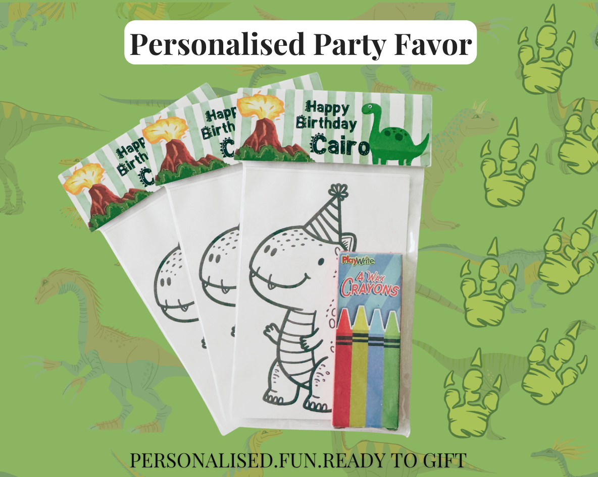 🦖 Personalised Dinosaur Colouring Party Favour – Perfect for Dinosaur Birthday Parties