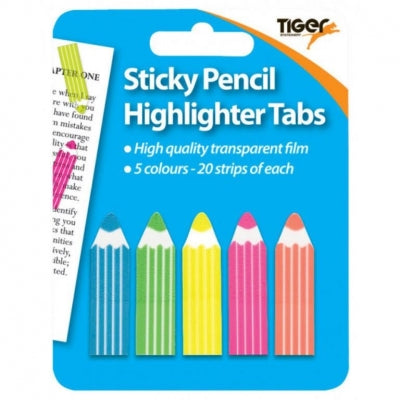 Sticky Pencil‑Highlighter Tabs – 5 Colours (20 Each)